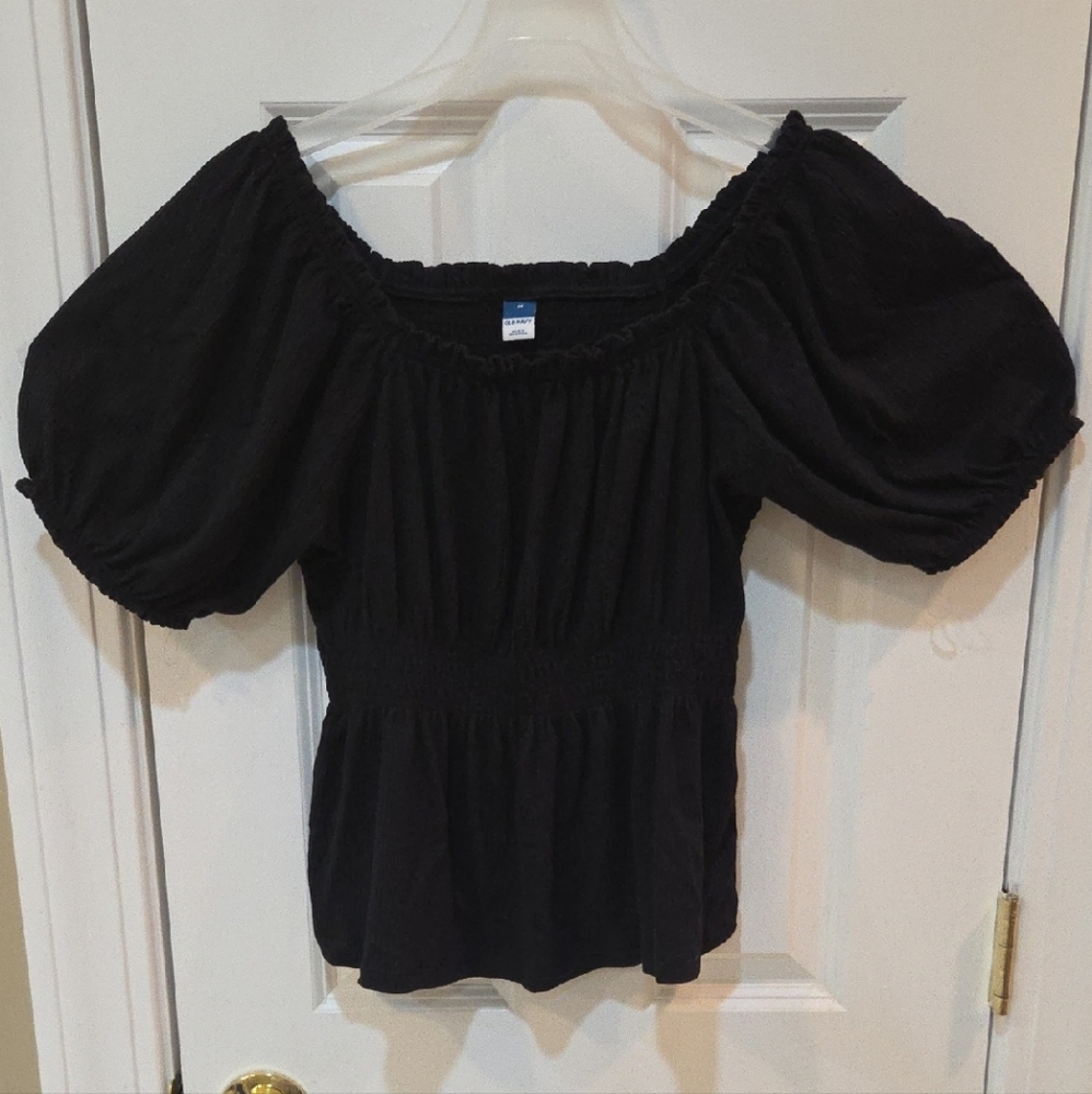 Old Navy Black Puff Sleeve Smocked Blouse